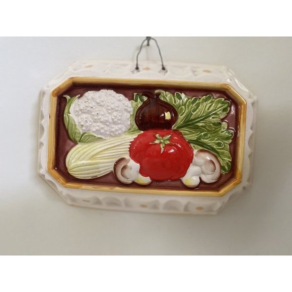 Vintage Mold Ceramic Decorative Wall Artwork Rectangle Vegetables Tomato Celery - Picture 16 of 16